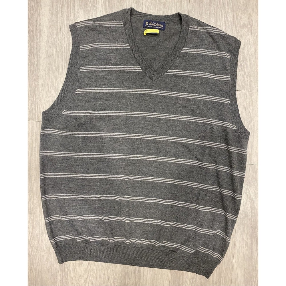 Brooks Brothers Sweater Vest Mens XL Gray Fine Italian Merino Wool Sleeveless